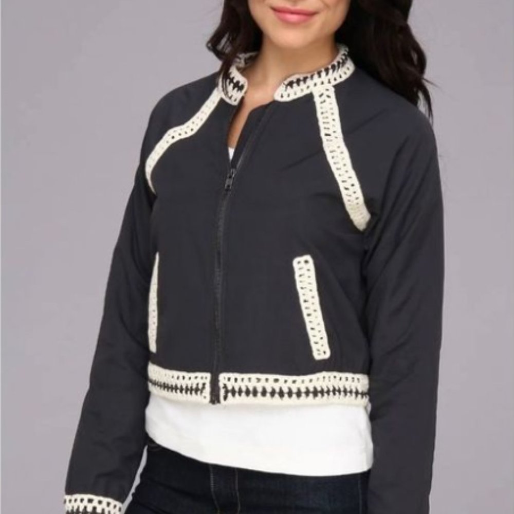 Free People Washed Black Crop Zip Up Jacket